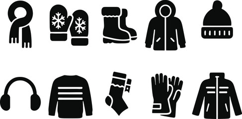 Winter clothing icons scarves mittens boots and warm outerwear © Rahat Hossain