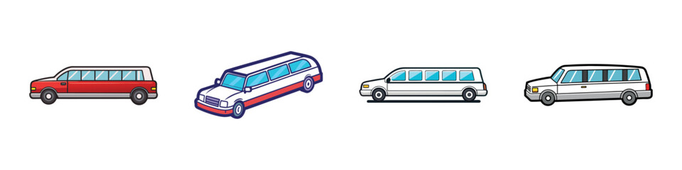 Fototapeta premium Different types of limousines vector illustration, flat design cars