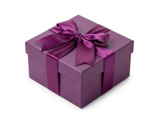 Obraz premium A beautifully wrapped purple gift box with a large satin ribbon on top.