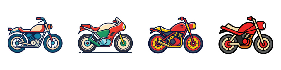 Fototapeta premium Four colorful motorcycles vector illustration, flat design, side view