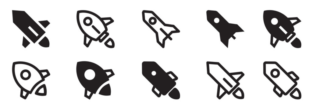 rocket icon set line and solid style for system launch