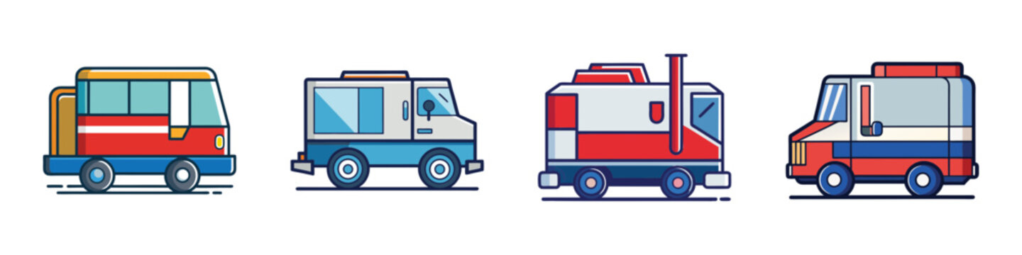 Four colorful zamboni ice resurfacing machines in different designs vector illustration