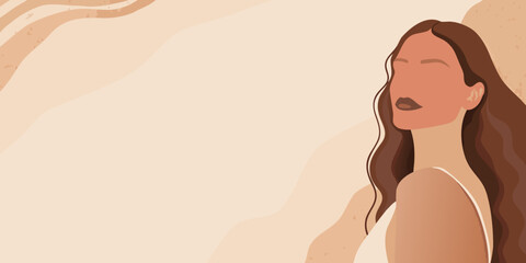 Abstract illustration of a woman s face with flowing brown hair