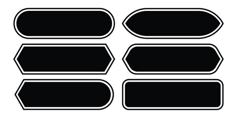Obraz premium Collection of six black minimalist banner templates and button icons with white double borders for web interface and graphic design.