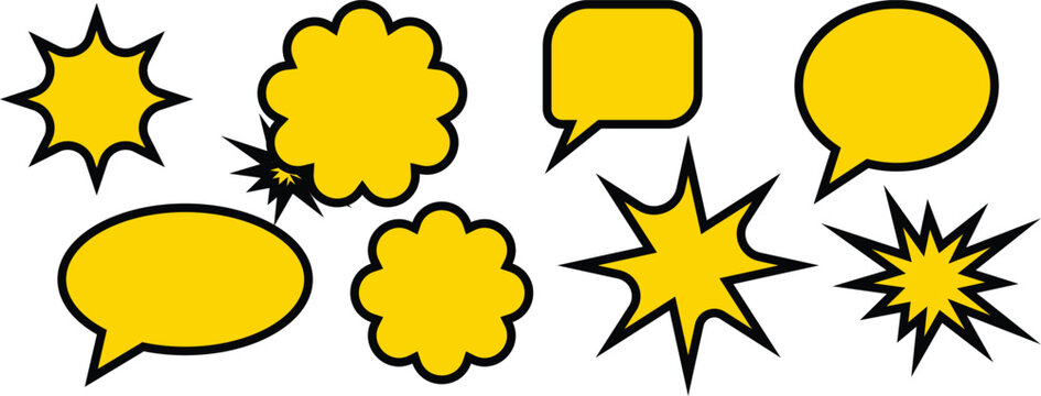 Yellow Comic Speech Bubble and Starburst Set, Cartoon Dialogue Balloon Vector Collection
