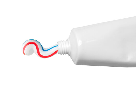 Toothpaste squeezed from tube with red and blue stripes isolated on transparent background oral hygiene dental care close up PNG