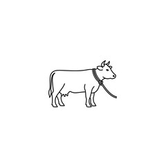 Fototapeta premium Minimalist Line Art Illustration of a Dairy Cow on White Background