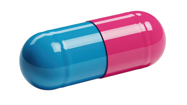 Blue and pink capsule pill on white background medicine