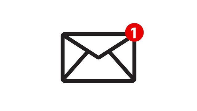 Incoming 4 Message notification alert animation on Transparent background with alpha channel. Emil notification icon animation email incoming message. Mail delivery service 