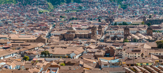 Obraz premium Aerial panoramic view of central Cusco, Peru from San Blas Mirador 