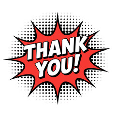 Obraz premium Red comic book style thank you message with black dots on white background