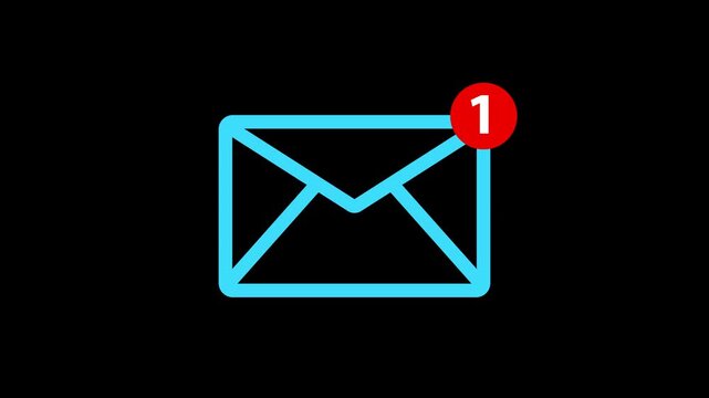 Incoming 4 Message notification alert animation on Transparent background with alpha channel. Emil notification icon animation email incoming message. Mail delivery service 