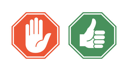 Obraz premium Octagonal traffic signs with hand gestures for yes and no isolated on white background