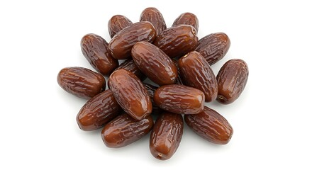 Obraz premium Freshly harvested medjool dates piled together on clean white surface