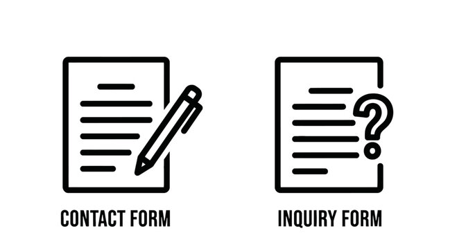 Contact and inquiry form icons: document with pen for contact, paper with question mark for inquiry.