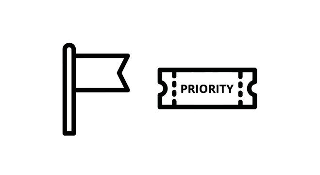Priority Flag and Ticket Icon: Symbolizing Urgency, Importance, and Special Access in Project Management and Task Prioritization