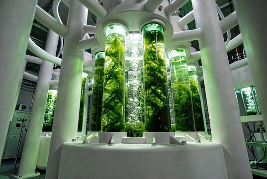 Bioreactors cultivating algae under biotic bioluminescent illumination