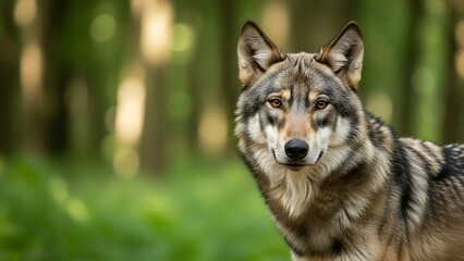Fototapeta premium Wolf in Forest with Blurred Background.
