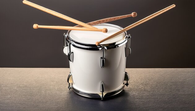 a white cup with a drum and drumsticks on top