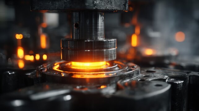 Industrial machinery detail with glowing hot metal