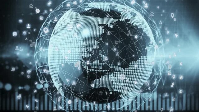 Discover digital connections and trends around the globe on a virtual map with data points in focus