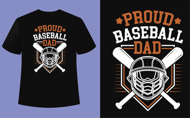 Black t-shirts with proud baseball dad text and baseball gear