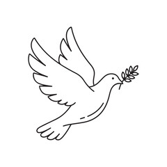 Flying peace dove outline vector flat illustration design. Simple peace dove icon