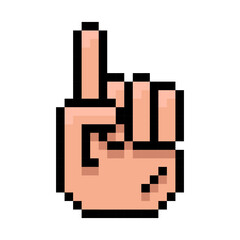 Pixel pointing finger up hand gesture icon