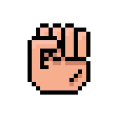 Pixel clenched fist hand gesture icon