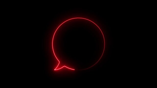 red neon speech bubble outline glowing on a dark black background social media communication and chat notification icon