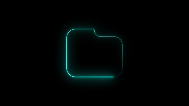 glowing neon folder icon in cyan teal color on dark black background for data storage technology concept file management digital office interface design