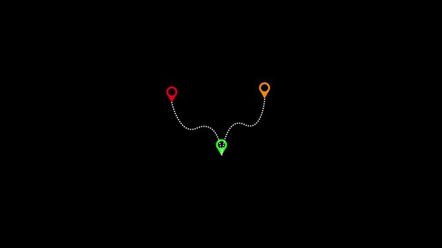 Mapping out two different paths animation with a central starting point highlighting alternative routes or destinations in a dynamic visual representation concept