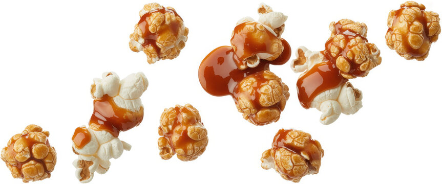 Caramel popcorn on white background candy snack food