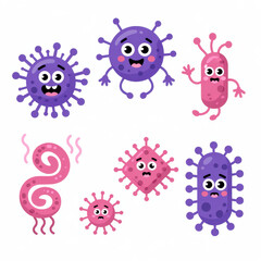 Obraz premium Cartoon virus and bacteria purple pink
