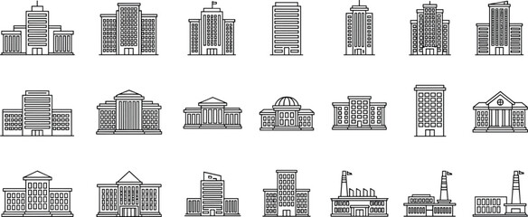 City buildings and government architecture line icons set, vector illustration © BOSTSULTANA