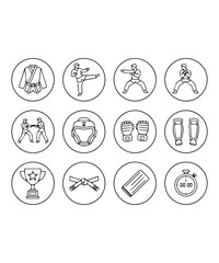 Taekwondo and Martial Arts Line Icon Set