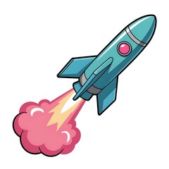 cartoon rocket flying upwards