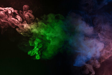 Blue and pink steam on a black background.