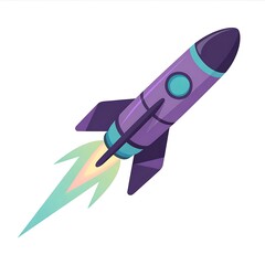 Purple rocket ship launching upwards
