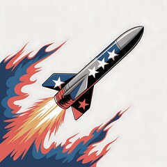Rocket ship with stars launching into space