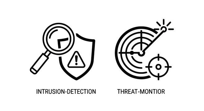 Intrusion Detection and Threat Monitoring Icons for Cybersecurity and Network Protection Systems
