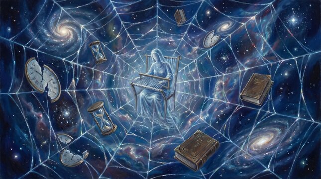 Surreal Arachne Weaving A Glowing Web Of Destiny