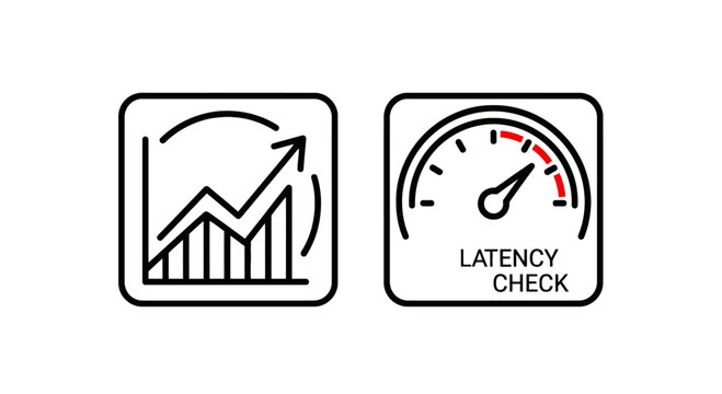 Performance Growth Metrics and Latency Check Monitoring Icons for System Optimization