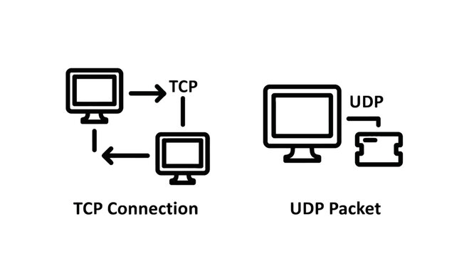TCP Connection and UDP Packet Icons for Network Protocols, Data Transmission, and Internet Communication
