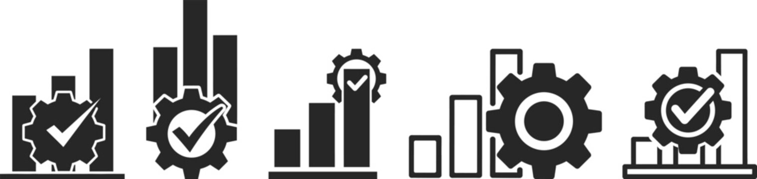 Business efficiency and productivity icons with gears and bar charts