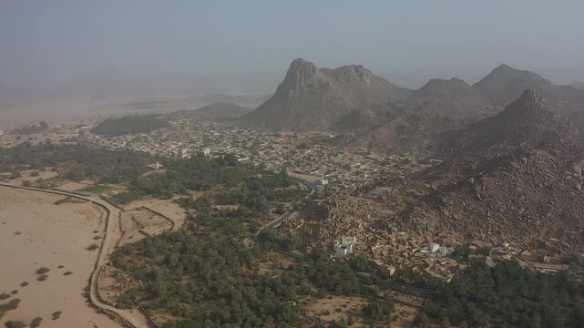 Aerial view of Djanet city Illizi Algeria in Sahara desert