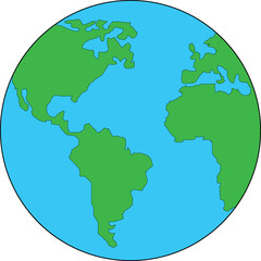Vector illustration of globe with green continents and blue oceans on transparent background for geography, ecology, and global themes © Samuel
