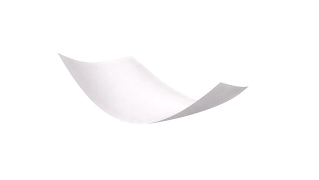 Floating Curved White Paper Sheet Mockup with Soft Shadows and Realistic Bending Effect Isolated on Clean Light Background for Creative Design Presentation and Layout Showcase