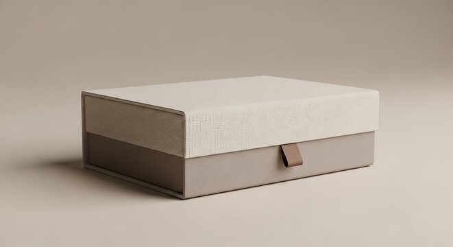 Luxury textured gift box mockup with leather pull tab for branding