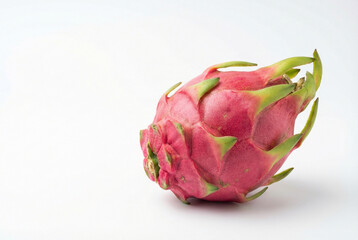 Dragon Fruit Whole Pink Tropical Fruit On White Background, Fresh Exotic Produce Closeup.